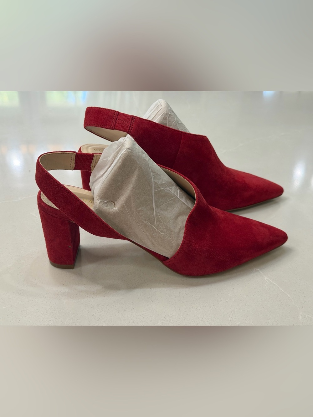 Cole Haan Vania Red Dahlia Suede Slingback Block Heel Pumps Size 9B